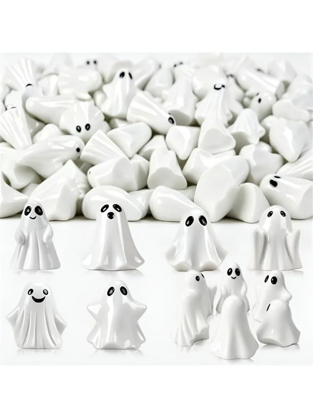 Mini Resin Ghosts Figurines 48PCS Halloween Resin Tiny White Ghost Decorations